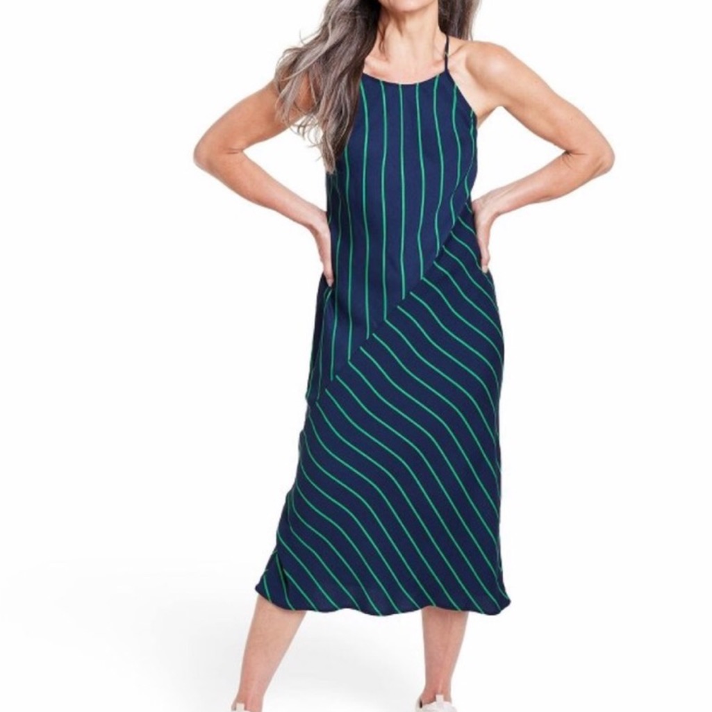 Rowing Blazers Limited Edition Slip Diagonal Stripe Midi Dress In Blue & Green